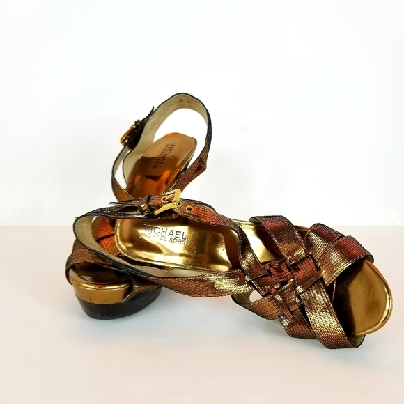 MICHAEL Michael Kors Shoes - MICHAEL KORS GOLD SLINGBACK STRAPPY HEEL PUMPS 8M